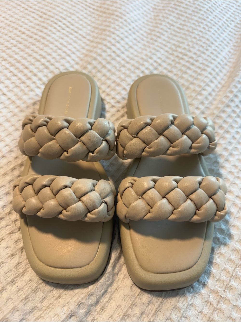 American Eagle Outfitters Braided Double-Strap Slide Sandals - Cream